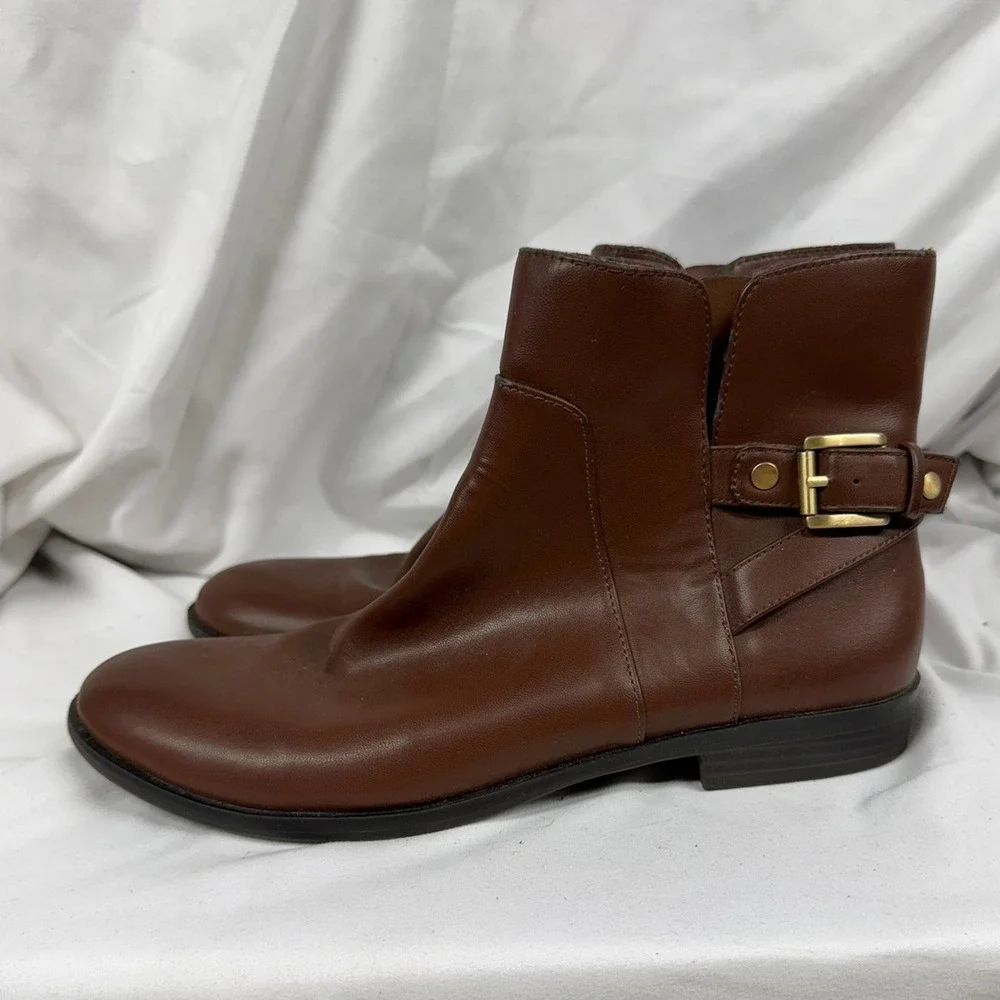 Cole Haan Women's 10B Waterproof Brown Suede Leather Chunky Buckle Booties